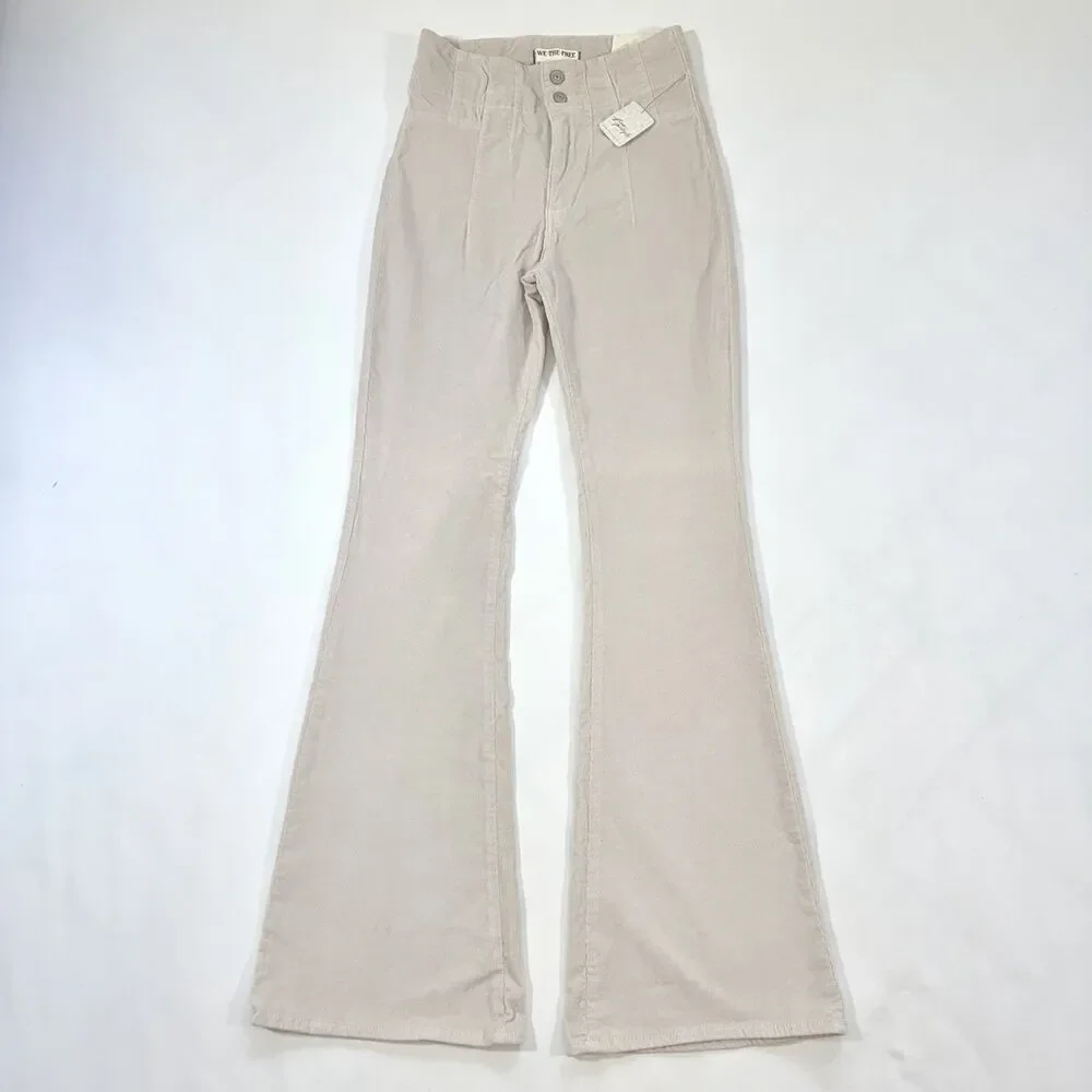 Free People We the Free Jayde Cord Flare Sz 27 Beige High Rise Corduroy Boho NWT